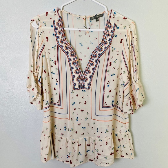 Wit & Wisdom BOHO Bell Sleeves Floral Top Small - Picture 3 of 14